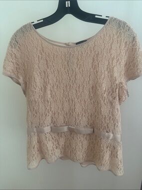 Ann Taylor Blush Lace Short Sleeve Peplum Top